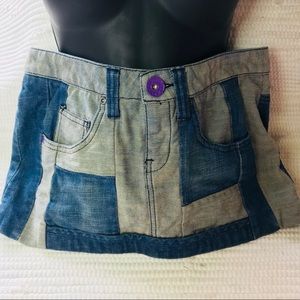 VANS COLOR-BLOCK DENIM MINI SKIRT